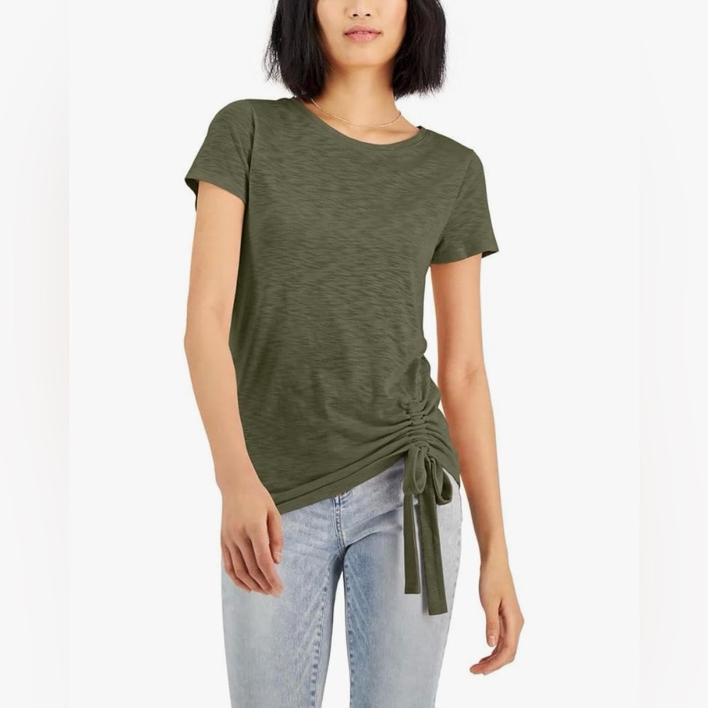 NWT International Concepts (Inc.) Ruched Tie Shirt in Olive‎ Green  - Size 3X